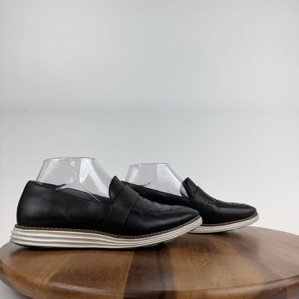 Womens Cole Haan Original Grand Woven Black Leather Casual Loafers Size 7.5 B